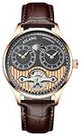 B BINGER Men's Automatic Watch Dual Time Clown Moon Phase Ailang Series Watches (Rose Gold Black)