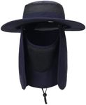 Outdoor Sun Hat UPF 50 Protection Waterproof Fishing hat Face Cover Summer Neck Flap Hat, Navy Blue Pro, One Size