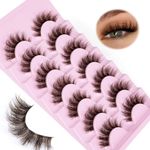 JIMIRE Brown False Eyelashes with Clear Band Mink Lashes Fluffy Cat Eye Eyelashes Brown Colored Lashes Natural Look Like Eyelash Extensions Soft D Curl Strip Eyelashes 7 Pairs Pack