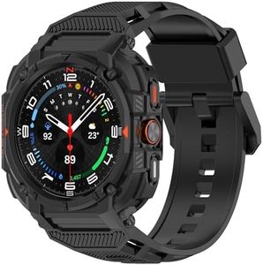 VeveXiao Rugged Case Band Compatible with Samsung Galaxy Watch 7 Ultra Band, Sports Silicone Replacement Strap bulid-in Bumper Cover Accessories for Galaxy Watch 7 Ultra 47mm Men Women Strap (Black 1)