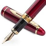 Wordsworth & Black Majesti Fountain Pen-(Red), Luxury Case, Gold Finish, 18K Gilded Medium Nib- Ink Cartridges, Refillable Ink Converter-Calligraphy Pen-Best Business Gift Set for Men & Women