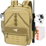 KastKing Karryall Medium Fishing Tackle Daily Backpack, Large Storage Water-resistant Fishing Bag Store Fishing Gear and Equipment for Fishing, Hiking, Outdoor Sporting, Khaki (4 Tackle Trays