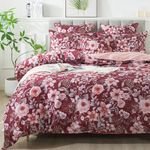 FADFAY Duvet Cover Set Twin Vintage Red Rose Floral Bedding Shabby Claret Peony Farmhouse Bedding 800 Thread Count 100% Egyptian Cotton Comforter Cover Set with Hidden Zipper Closure 3Pcs, Twin Size