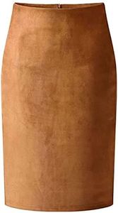 CHARTOU Womens Lightweight Elastic-Waist Faux Suede Leather Side Split Hip Packaged Skirt, Brown, Medium