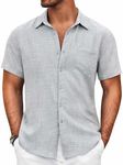 COOFANDY Mens Short Sleeve Button Down Shirt Casual Summer Beach Shirts Light Grey