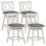 COSTWAY Bar Stool Set of 4, 360 °Swivel Counter Height 25inch Bar Stool with Foot Rest Upholstered Cushion & Ergonomic Backrest, Sturdy Frame, for Pub, Restaurant, Home (4, Antique White + Grey)