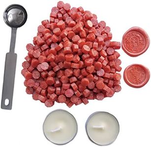 Sealing Wax Beads, YOSENLING 350 Pcs Orange Red Wax Seal Beads with 2 Pcs White Candles and 1 Pcs Wax Melting Spoon, Great for Wedding Invitations, Wine Packages, Cards Envelopes, Gift Wrapping.