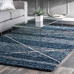 Tauhid Carpet Handwoven Shag Collection Modern Abstract Non-Shedding Area Rug Carpet 6x6 feet Square Blue Multi.