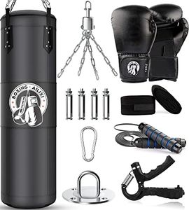 Ailixi 4FT Punching Bag for Adults/Kids, Unfilled Heavy Punching Bag, Boxing Bag Set with Punching Gloves, Wraps, Chain, Ceiling Hook for MMA Kickboxing Boxing Karate Muay Thai Taekwondo,Black