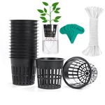 ORIMERC 15 Pack 4 inch Net Cup Pots with 15 feet Hydroponic Self Watering Wick for Aquaponics Buckets Insert Orchid Kratky Vegetable Garden Gardening Growing Netted Baskets Slotted Mesh Wide Lip Rim