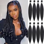 Leeven 8 Packs Black Pre Stretched Braiding Hair Synthetic Yaki EZ Braiding Coi Leray Braids Knotless Braiding Hair Extensions Pre Stretched Hot Water Setting Crochet Braids /26 Inch 1B#