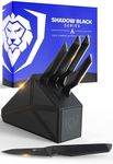 DALSTRONG Knife Block Set - 5pc - Shadow Black Series - Black Titanium Nitride Coated - High Carbon - 7CR17MOV-X Vacuum Treated Steel - Sheath - Kitchen Knife Set with Block - NSF Certified