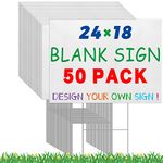 Tatuo 50 Pcs 18x24 Inches Large Blank Yard Signs with H Stakes Corrugated White Plastic Yard Signs Kit Includes 50 Pcs Lawn Signs 50 Pcs Metal H Stakes 10x16 Inches for Campaign Business Garage Rent