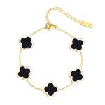 Unique Four Leaf Clover Bracelet for Women White Black Green Red Lucky Link Clover Bracelets,18K Gold Plated Jewelry Christmas Valentine's Day Gifts, 6.49in, Stainless Steel, no gemstone