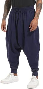 perdontoo Mens Harem Pants Loose Fit Elastic Waist Drawstring Aladdin Hippie Trousers, 001 Navy, 32