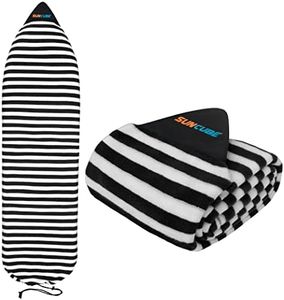 SUN CUBE Surfboard Sock Cover, Protective Surf Bag for Surfing Board, Light Stretchy Surfbag Sleeve for Funboard, Hybrid (7'0'', Black White)