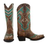 Soto Boots Women's Turquoise Embroidery Snip Toe Cowgirl Boots, Women's Embroidered Cowgirl Boots, Genuine Leather Handcrafted Fashion Cowboy Boots For Women M50063, Tan, 8.5