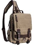 mygreen Canvas Cross Body Messenger Bag Shoulder Sling Backpack Travel Rucksack, Khaki, L, Vintage/Retro