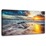 Yxbhhym-Beach Decor Ocean Canvas Wall Art Bedroom Sunset Seascape Pictures Sunrise Painting Poster Sea Waves Print scenery Wall Decoration Framed Ocean Artwork for Wall Art living Room Décor