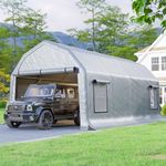 Jocisland 12x24 FT Heavy Duty Carport Garage Canopy, All-Weather Steel Frame Outdoor Shelter with Roll-Up Door & 4 Vented Windows, UV-Proof Waterproof Portable Storage for Cars, Boats, Silver