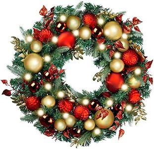 WANNA-CUL 30 Inch Pre-Lit Red Gold Christmas Wreaths for Front Door