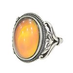 FUN JEWELS Burnished Sterling Silver Multi Color Change Oval Stone Mood Ring Size Adjustable, Silver, No Gemstone