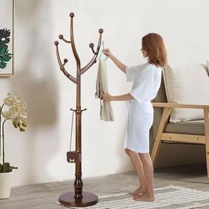 Solid Wooden Coat Rack Stand, Coat Racks Freestanding with 11 Hooks, Natural Birch Wood Coat stands with Sturdy Round Base, Tree Coat Hanger Standing for Entryway Bedroom Office (Tree Design1)
