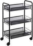 JANE EYRE 3-Tier Rolling Utility Storage Rack Cart on Wheels, Trolley Craft cart, Multi-Purpose Organizer Shelf, Black