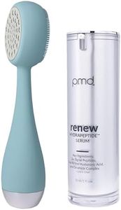 PMD Beauty Clean Pro - Electric Facial Cleansing Brush, Smart Facial Device with Silicone Brush & Heated Anti-Aging Aluminum, Gemstone, Precious Metal Massager, Sky with Renew Serum
