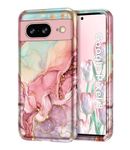 Btscase for Google Pixel 8 Case (2023), Marble Pattern 3 in 1 Heavy Duty Shockproof Full Body Rugged Hard PC+Soft Silicone Drop Protective Women Girl Cover for Google Pixel 8, Rose Gold