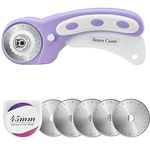 45mm Rotary Cutter with 5pcs Extra Blades, Ergonomic Handle Rolling Cutter with Safety Lock for Fabric,Leather,Crafting,Sewing,Quilting, Fabric Rotary Cutter Perfect for Left & Right Hand (Purple)