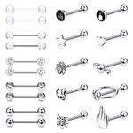 JeweBella 20 Pcs 14G Tongue Bars for Women Men Surgical Steel Nipple Bars Tongue Bar Piercing Set Silver/Black Straight Barbell Piercing Jewellery 16mm