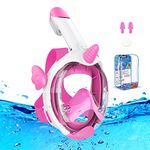 Urmaxs Snorkel Mask for Kids, 180° Panoramic View Full Face Diving Mask Free Breathing Snorkeling Mask, Safe, Anti-Fog, Anti-Leak Snorkel Set, Dry Top Swimming Mask gift for kids 4-12(Pink-UC)