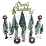 NotiGat Miniature Christmas Pine Tree Mini Bottle Brush Christmas Trees Table top Village Winter Tree for Christmas Decorations Wooden Bases （36pcs）