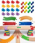 Wooden Train Track Accessories Set, 32 pcs Train Track Connector, Compatible with All Major Brands Wood Train Tracks, Christmas Birthday Gift for Boys Girls, Train Toys Expansion Pack for Kids Ages 3+