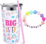 Maxcheck 2 Pcs Big Sister Gift 12 oz Sister Mug Big Pink Sister Cup Stainless Steel Vacuum Insulated Tumbler with Lid and Straw Big Sister Bracelet Big Sister Announcement Jewelry for Little Girls