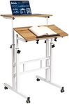 Hadulcet Small Standing Desk, Mobile Standing Desk Adjustable, Standing Laptop Cart, Rolling Computer Cart, Portable Standing Desk on Wheels, Stand Up Desk for Over Treadmill & Drawing, Vintage Oak