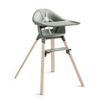 Stokke Clikk High Chair - Portable Baby Highchair with Tray, Footrest & Harness - Easy Tool-Free Assembly for Home & Travel, 6 Months to 3 Years, Glacier Green