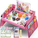 lenbest Travel Tray, Indoor & Outdoor Learning Educational Toys Play Tray Lap Desk with Dry Erase Top - 6 Pens & 5 Drawing Papers - Multifunctional Activity Tray for Kids Toddlers Boys Girls (pink)