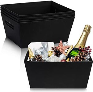 DEAYOU 5 Pack Gift Basket Empty, 12" x 10" Kraft Basket With Handle, 6 LB Cardboard Gift Basket Market Tray, Large Black Paper Baskets Holder Container for Wine Gift, DIY, Food, Snacks, Crafts, Easter