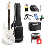 Donner Electric Guitar Kit, Full Size 39 Inch Solid Body E Guitar Set with Amplifier, Bag, Capo, Strap, String, Tuner, Cable and Picks (Polar White)