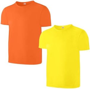 Juephe 2 Pack Kids/Boys/Youth Quick Dry Sports Tee Shirt Mesh Moisture Wicking Active Athletic T-Shirt (Age4-18Years) Yellow and Orange