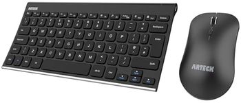 Arteck 2.4G Wireless Keyboard and Mouse Combo QWERTY UK Layout Compact Stainless Full Size Keyboard and Ergonomic Mouse for Computer/Desktop/PC/Laptop and Windows 10/8/7 Build in Rechargeable Battery