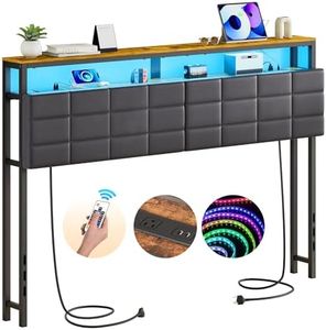 Dunatou Headboard for Queen Size Bed with Storage, Head Board with RGB LED Light and 2 Charging Stations, Leather Headboard with Shelf, Height Adjustable, Comfortable, Sturdy and Stable, Black & Brown