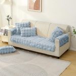 HOKIPO Premium Faux Rabbit Fur Anti Slip 3 Seater Sofa Mat with 2 Armrest Cover, Charm Blue (AR-5015-BL + AR-5149-BL*2)
