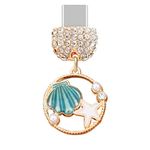 ELISE & FONDA TP270 Type-C USB Charging Port Crystal Anti Dust Plug Seashell Starfish Garland Cell Phone Charm for Samsung/Huawei/OnePlus/Xiaomi/oppo Android Phones (Green), approx.2.6 cm (L) x 0.25 cm (D) x 2.7 cm (H), Zinc Alloy Metal, Rhinestone