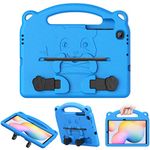 MoKo Case for Samsung Galaxy Tab S6 Lite 10.4 2022 (SM-P613/P619) & 2020 (SM-P610/P615), Heavy Duty EVA Foam Kids-Friendly Bear Cover with Hand-grip & Stand & Pen Holder - Blue