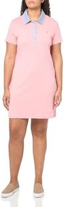 Tommy Hilfiger Women's Collared Short Sleeve Cotton T-Shirt Dress, English Rose, Small