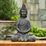 LuxenHome Large Buddha Statue Outdoor and Indoor, 22" Fiber Stone Meditating Buddha Garden Statues Outdoor, Zen Buddha Garden Sculptures & Statues, Outdoor Statues for Garden, Patio, Backyard Deck