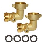 HQMPC 90 Degree Garden Hose Elbow with Shut Off Valve Hose Elbow 3/4" GHT Garden Hose Elbow Brass Garden Hose RV Adapter Water Hose 90 Degree Eelbow With 4 Pcs Washers